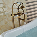 Dual Handles Bathroom Floor Mount Freestanding Bathtub Filler Bath Tub Faucet Antique Brass Finish