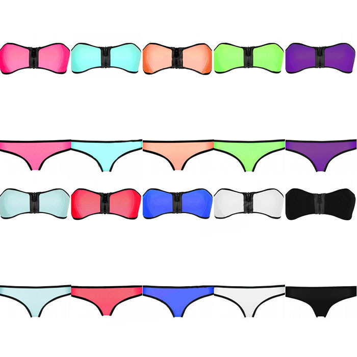 2015 Hot Sale triangl NEOPRENE BIKINI Superfly Swimsuit zipper top neon Bottoms Neoprene Swimwear For Women XS-L (2)