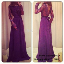 Vestidos de fiesta Floor Length Red Purple Prom Dresses 2015 Long Elegant Long Sleeve Appliques Sexy