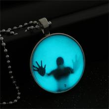 Fashion Shadow Men Style Necklace Glass Cabochon Chain Statement Pendant Necklace Glow In The Dark Fine
