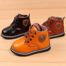 2015 Children’s leather snow boots boys girls thick cotton-padded shoes winter warm lace-up shoes 21-30 yards baby casual shoes