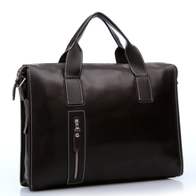 Free shipping 2014 New brand black leather briefcase business shoulder bags shopkeeper recommended style men s