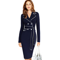 eSale Womens Winter Elegant Lapel Notched Collar Belted Button Contrast Wear to Work Business Office Sheath