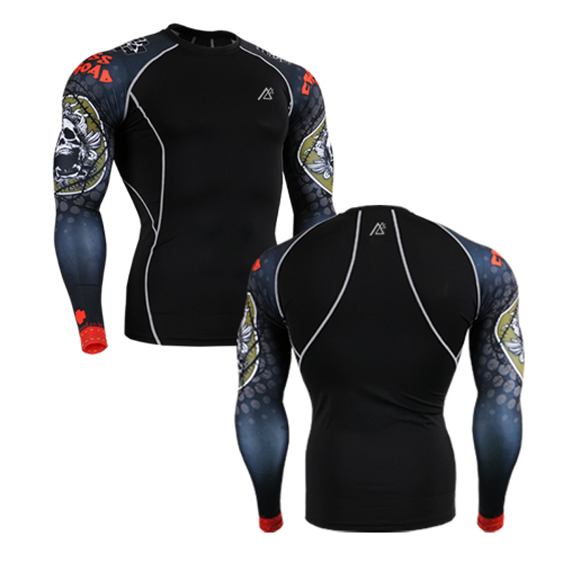 Men s Compression Shirts Fashion Sides Long Sleeves Prints Fitness Exercise Training Running Tights T shirt