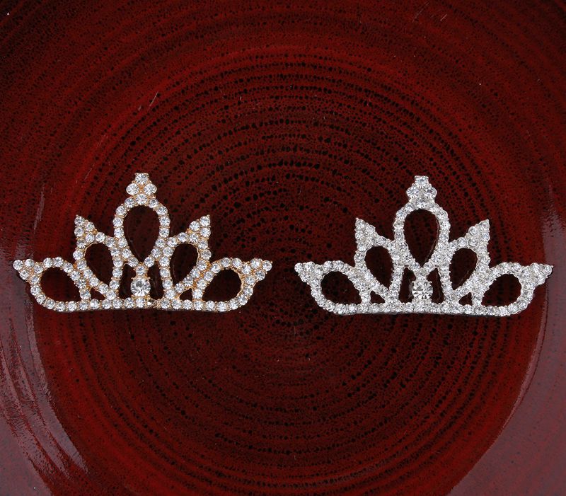200pcs lot 2Colors Vintage Boutique Rhinestone Crown For Baby Hair Accessories Flat Back Alloy Tiara Button