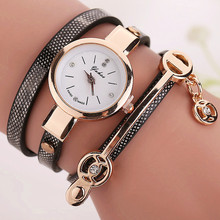 Women Leather Bracelet Watch Gold Case Quartz Watch Relojes Mujer New Style Laides Casual Rhinestone WristWatch