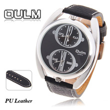 Oulm 9914 hombres de cuarzo reloj Dual Movt negro ( blanco ) ronda Dial negro ( Brown ) Genuine Leather Band Dual Time Zone reloj ejército