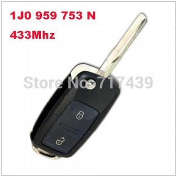 Remote car starter for VW, key fob for 433Mhz 1J0 959 753 N, car transmitter for Volkswagen with 2 buttons, OEM electronics