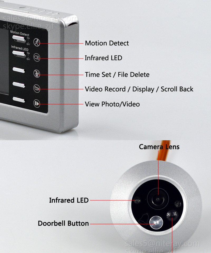 Top-selling peephole doorbell with camera door viewer 3.0» lcd display+movement detect+IR night vision