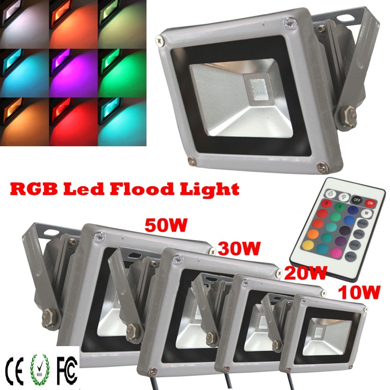 RGB Led Flood Light 10W 20W 30W 50W AC85-265V Waterproof Outdoor Decorative Lamp Remoto control Color Change landscape light