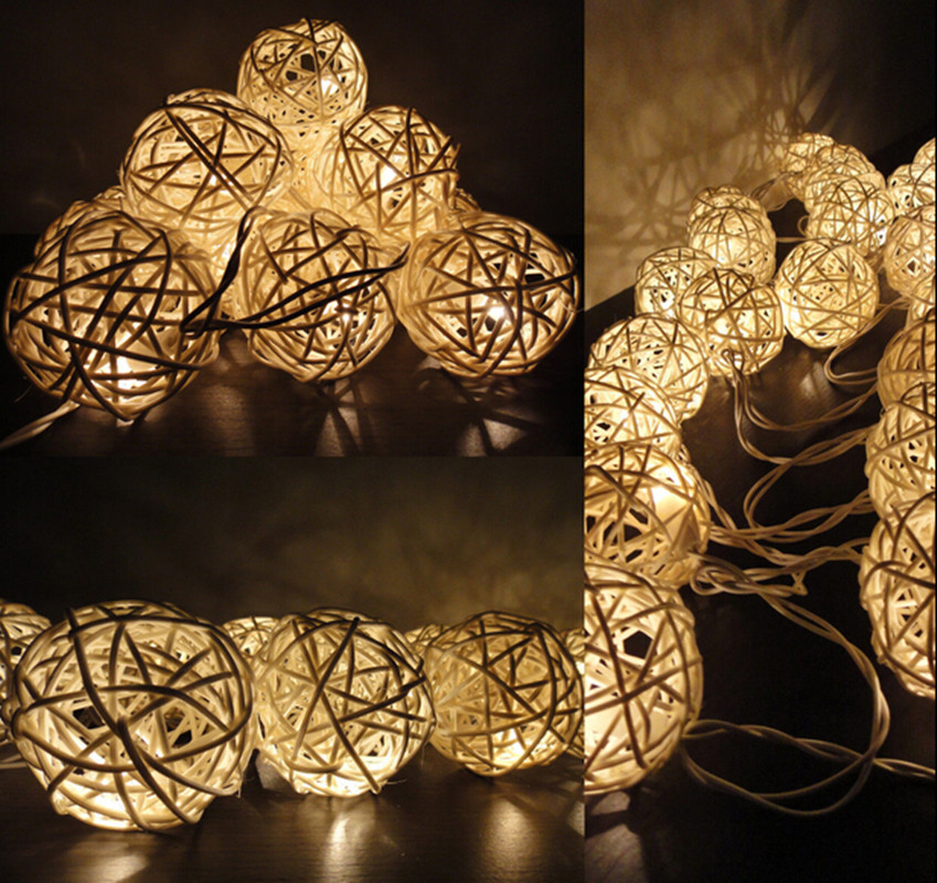 New 4cm 20 Wicker Rattan Ball LED String Fairy Lights Lanterns Wedding Decor Party Warm Party ...