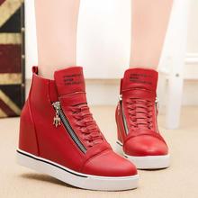 Women Casual Shoes 2015 Autumn Fashion PU Leather Wedge Shoes Women Height Increasing Platform Shoes Zapatillas Deportivas Mujer
