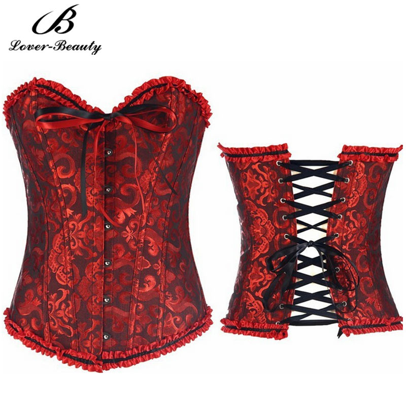 Femme noir blanc rouge Satin dentelle Corset ensemble de Lingerie 6XL