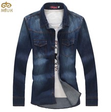 Plus Size Men Denim Shirts 5XL Cotton Slim Fit Famous Brand Pockets Camiseta Masculina 2015 New