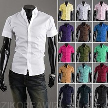 Free Shipping 2015 Mens Slim fit Unique neckline stylish Dress short Sleeve Shirts Mens dress shirts