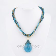 Hot  Antique Bohemian Jewelry Statement Necklaces for Women Rhinestone Gem Waterdrop Pendant Necklace Collar Y60