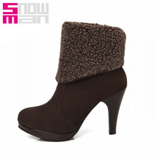 2 Styles Fashion Lamb Fur Short Boots High Heels Platform Shoes Woman Autumn Winter Boots Zapatos Mujer 2015 Botas Femininas