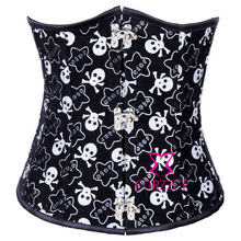 Women Steampunk Gothic Style Ring Buckle Steel Boned Lace Up Skull Black Underbust Corset Waist Training Cincher Short Bustier