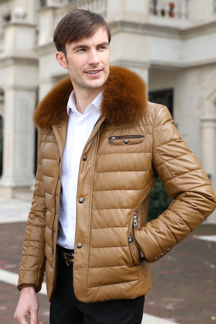 PU leather men short of genuine fox fur collar down jacket men s Midlife men s