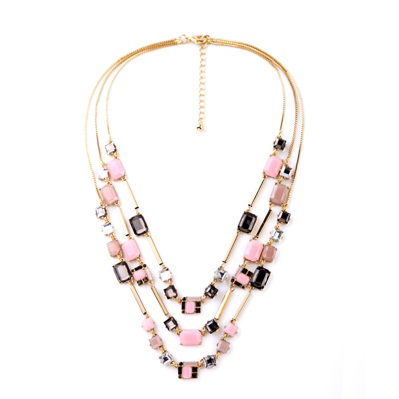 Royally Facets Multilayer Necklace Charm Pink For Women Maxi Long Casual Exquisite Necklaces Gold Jewelry