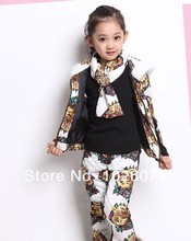 2015 Hot Sale NEW Arrival Children Girl Clothing Set Three piece Tiger Head Vest T shirt