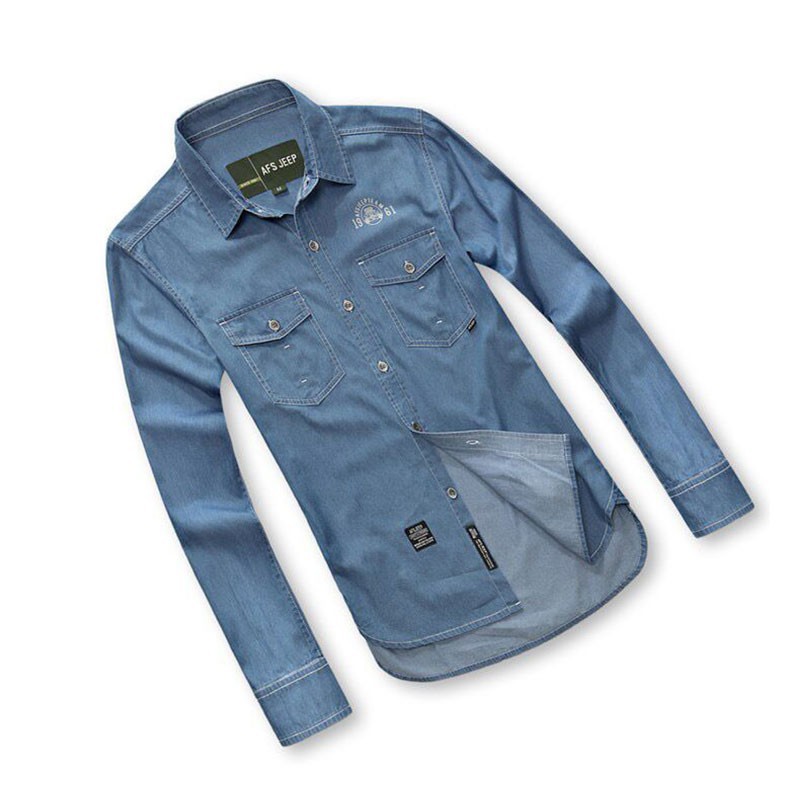 M~4XL 5XL 2015 Autumn Spring Men Denim Long Sleeve Dress Shirts Loose Cotton Brand AFS JEEP Plus Size Solid Color Camisas Shirt (4)