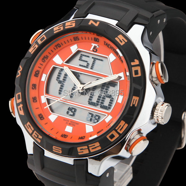 watches men luxury brand T5 sports military fashion watches Dual Time Quartz Analog Digital LED rubber