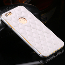 For iphone6 i6 Plus Cover Luxury Aluminum Metal Leather Back Accessories Gold Case Hole Logo For