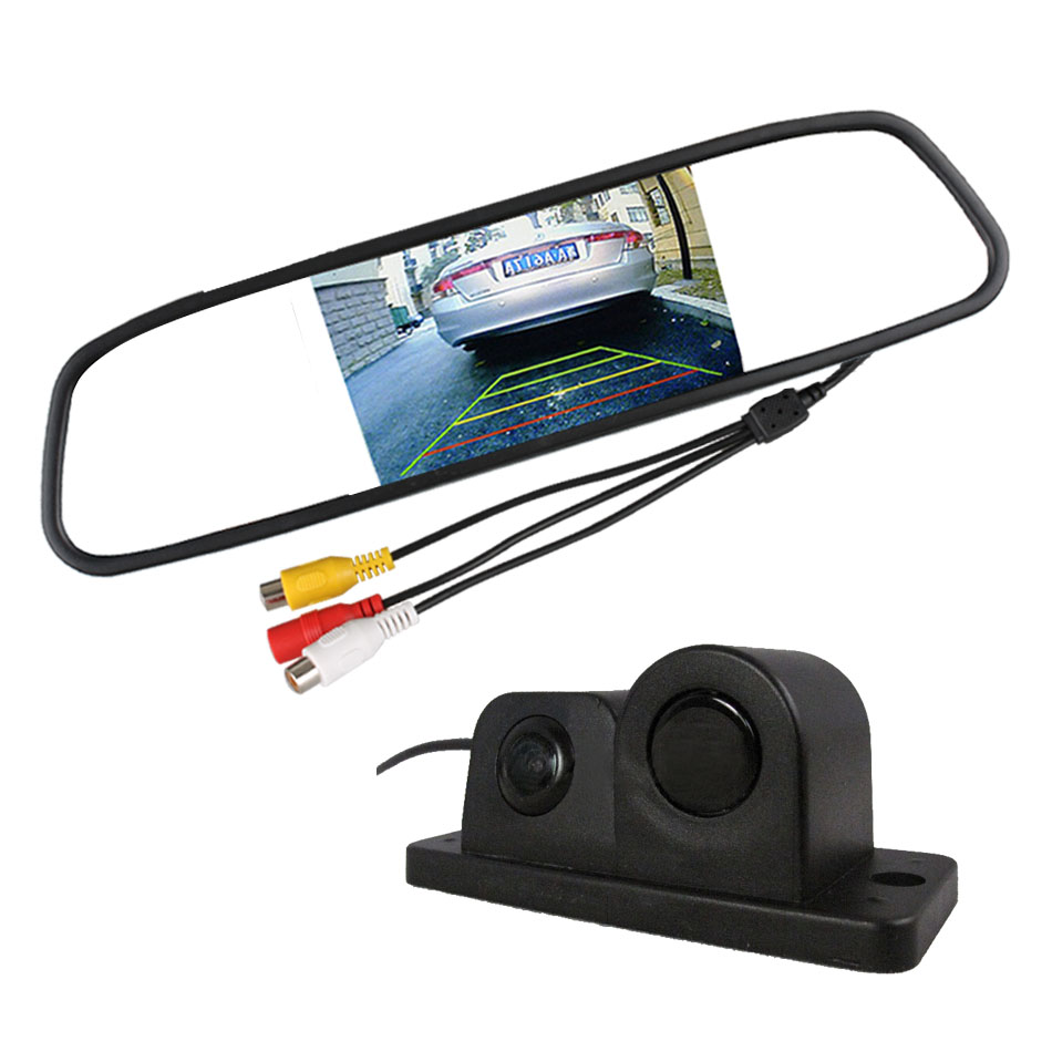 Sound Alarm HD CCD Car Reverse Backup Video Parking Sensor Radar System Parking Rear View Camera with 4.3