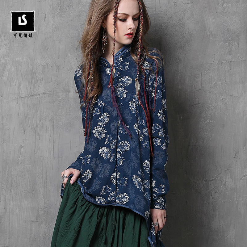 2015 Spring & Autumn Women's Cotton Long Sleeve Blouse Bohemian Vintage Long Blouse Artka Style Floral Print Ethnic Blouse