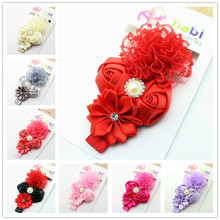 2015 new pearl lace flower baby girls headband elastic hair band headwear kids hair accessories