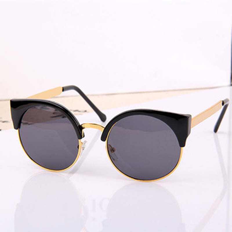 2015 New Fashion Retro Designer Women Round Circle Glasses Cat Eye Semi Rimless Vintage Sunglasses Goggles