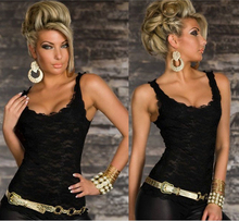 New 2015 Summer Sexy Women Solid Lace Perspective Sleeveless Slim Fit Tops Tank Vest Black Hot