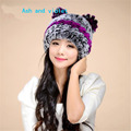 2016 Fashion New Rabbit Fur Hat Winter Warm Ear Hats Girls Knit Fur Hats Lady Winter
