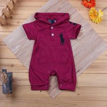 2016 Fashion Cute Baby Girls Boys Hooded Rompers Summer Infant Toddler Clothes Baby Sport Jumpsuit One-piece Baby Outfits Brand