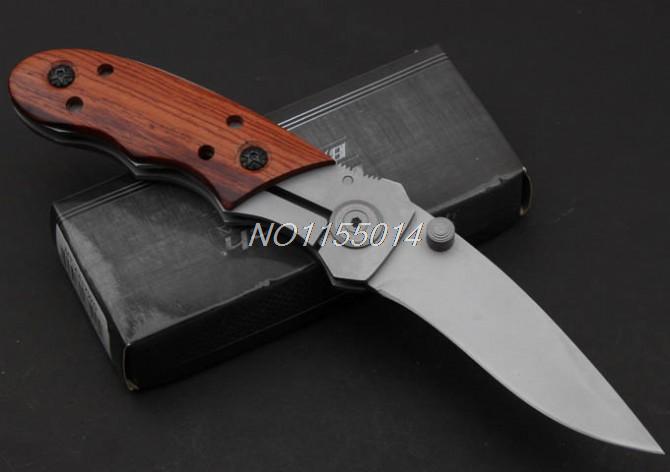 Red wooden pocket hunting knifes folding tactical survival knife hard degree 55 HRC titanium coating knife