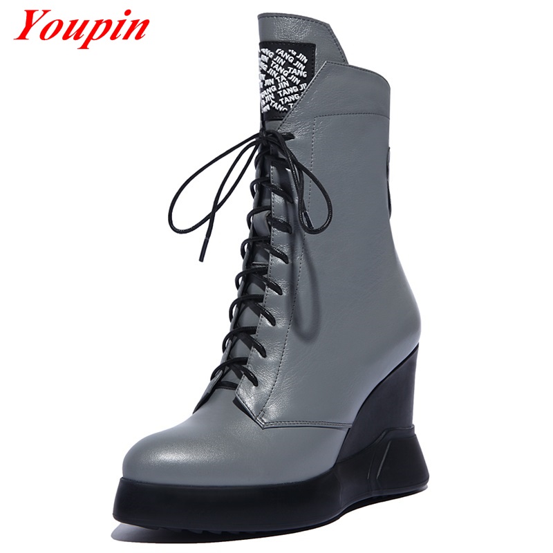 2015 Fashion Winter boots Slope with Cross straps Zipper Martin boots Leather Duantong Comfortable warm Woman winter boots 34-42