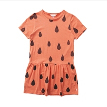 (12m-6y) Baby Girls Dress 2016 New Fashion Orange Raindrop Print Short-Sleeve Cotton Baby Costume Girls Dress For Kids Clothes