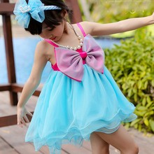 2016 2015 Baby Kids Girls Straps Big Bow Dress Organza Ruffled One Piece Formal Dress 2