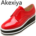 Akexiya 2017 New Women Platform Flats Spring Autumn Oxfords Plain Solid PU Leather Creepers Casual Oxford