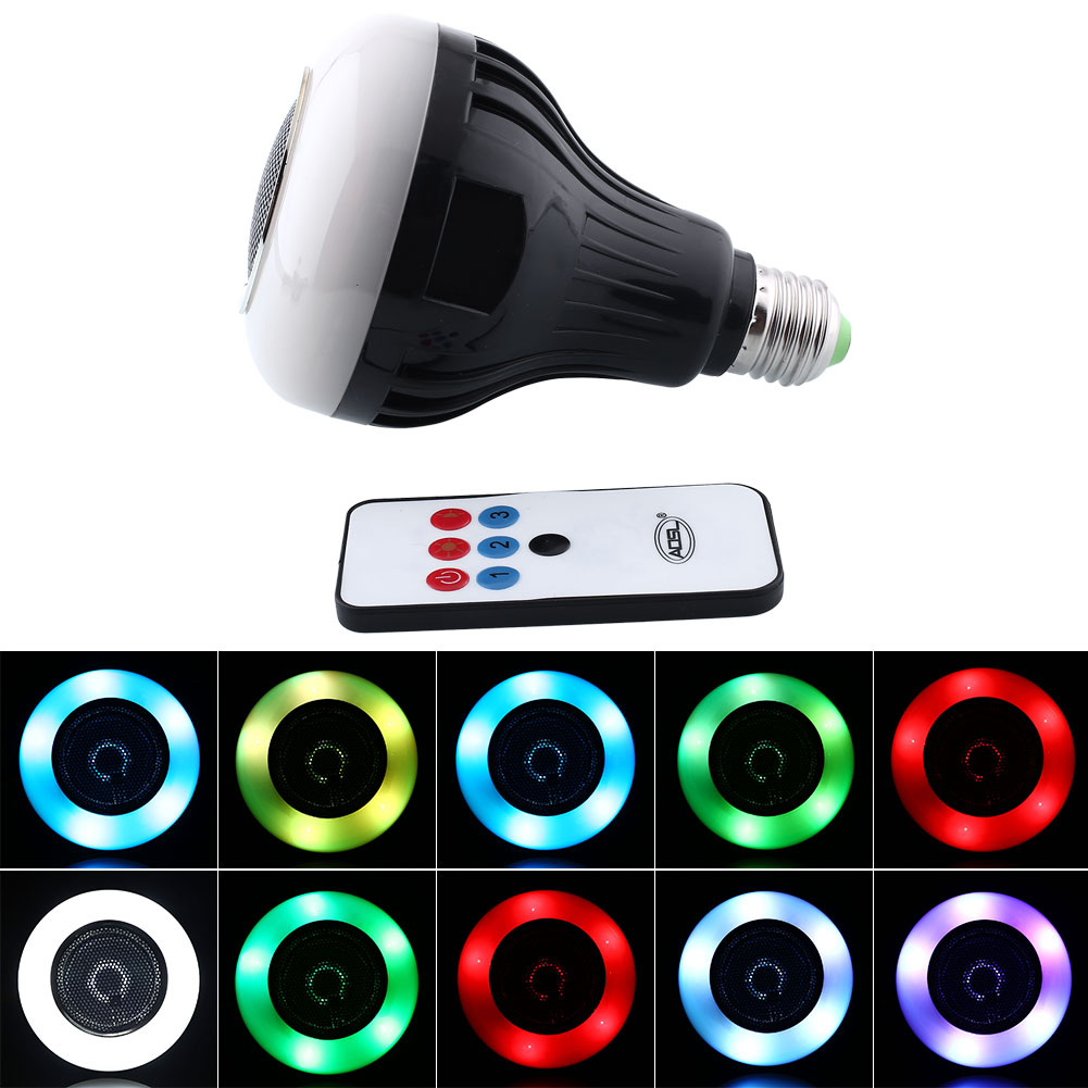 8W E27 Wireless Bluetooth 3.0 Mini Smart LED Music Audio Speaker RGBW Light Black Bulb Lamps*LED-Bulb
