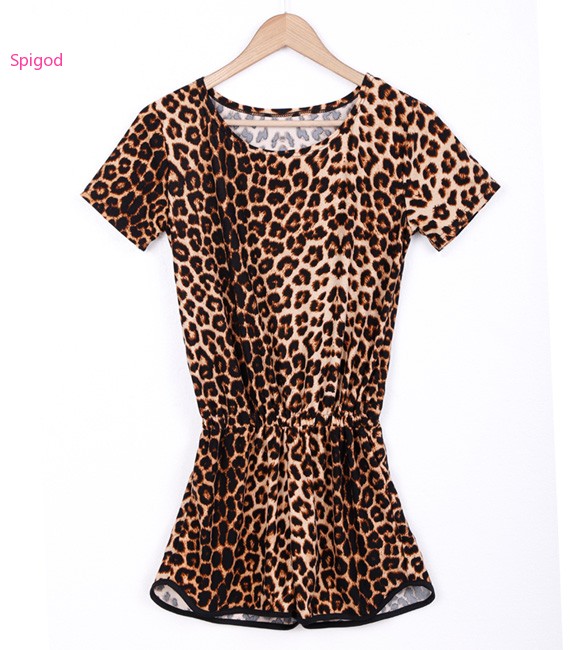 Women Leopard Print Jumpsuit Short Sleeve Fashion Jumpsuit-in Jumpsuits