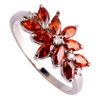 New Fashion Jewelry Red Garnet Fancy Noble 925 Silver Ring Size 6 7 8 9 10 For women Free Shipping Wholesale