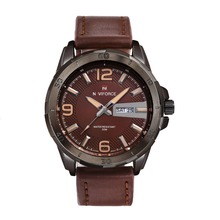 Relojes Hombre 2015 de lujo de la marca Naviforce hombres cuarzo de la correa de cuero deportivo impermeable militar Relojes de pulsera