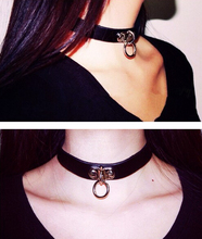 Newest Sexy Harajuku Handmade Faux Leather Collar Punk Goth Heart Choker Necklace With Love Round Lock