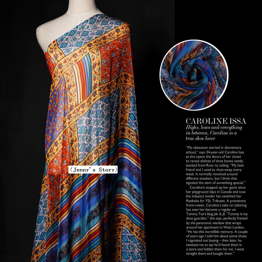 F2016loral Stripes Printed Chiffon Fabric 100% Silk Cloth Craft Bedding Tulle Organza Silk Fabric Bohemia