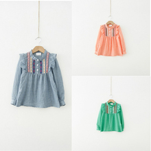 Freeshipping Kids Ruffle Loose Tops T shirts Girls Cotton Blouse Long Sleeve Shirt