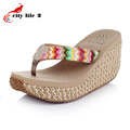 Bohemian Platform Wedges Cane Flip Flops 2015 Casual Shoes Women Summer Leisure Sandals Ladies Open Toe