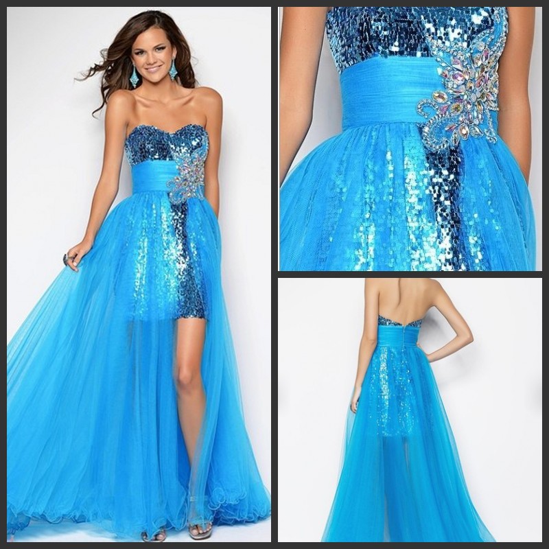 High Quality Sequins With Detachable Train Front Short Long Back Royal