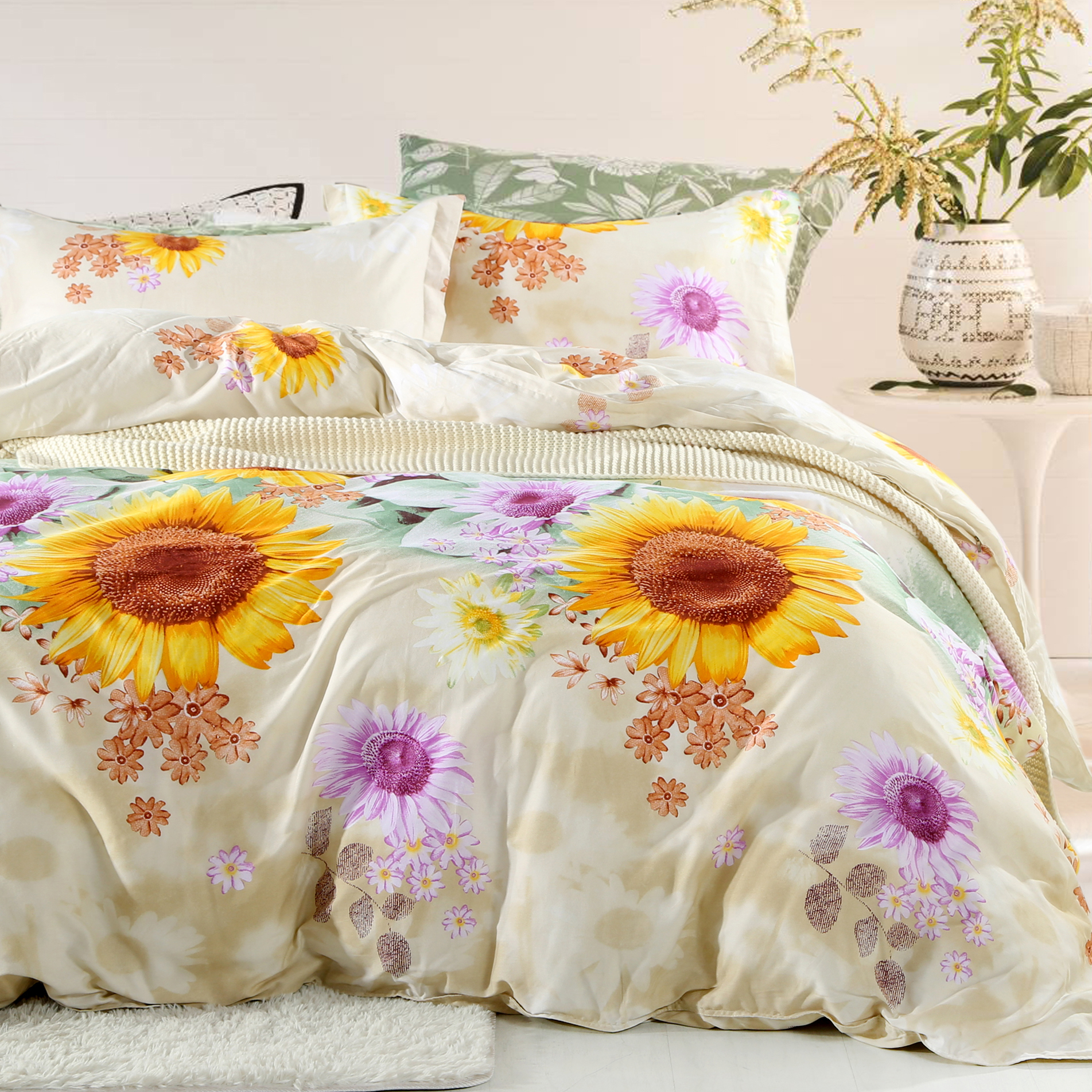 100% Cotton Floral Bedding Sets Queen size,sunflower Double Duvet covers set,Bedsheet,Bed Sheet Set,bedclothes#CM1536
